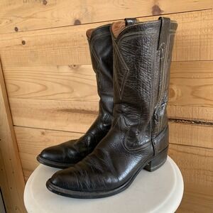 Vintage 1970s Texas Brand Water‎ Buffalo Cowboy Boots 10B USA Made Exotic Black
